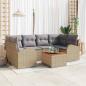 Preview: ARDEBO.de - 7-teiliges Garten Sofa Set mit Kissen Beige Poly Rattan Akazie, 2-Sitzer Garten Sofa mit Stauraum & Kissen Beige Poly Rattan