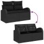 Preview: 7-teiliges Garten Sofa Set mit Kissen Schwarz Poly Rattan Akazie, 2-Sitzer Garten Sofa mit Stauraum & Kissen Schwarz Poly Rattan