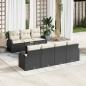 Preview: ARDEBO.de - 8-teiliges Garten Sofa Set mit Kissen Schwarz Poly Rattan Akazie, 2-Sitzer Garten Sofa mit Stauraum & Kissen Schwarz Poly Rattan