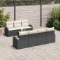 Preview: 8-teiliges Garten Sofa Set mit Kissen Schwarz Poly Rattan Akazie, 2-Sitzer Garten Sofa mit Stauraum & Kissen Schwarz Poly Rattan