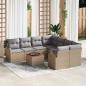 Preview: ARDEBO.de - 9-teilige Garten Sofa Set mit Kissen Beige Poly Rattan Akazie, 2-Sitzer Garten Sofa mit Stauraum & Kissen Beige Poly Rattan