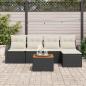 Preview: 6-teiliges Garten Sofa Set mit Kissen Schwarz Poly Rattan Akazie, 2-Sitzer Garten Sofa mit Stauraum & Kissen Schwarz Poly Rattan