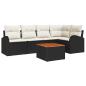 Preview: 6-teiliges Garten Sofa Set mit Kissen Schwarz Poly Rattan Akazie, 2-Sitzer Garten Sofa mit Stauraum & Kissen Schwarz Poly Rattan