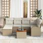 Preview: 7-teiliges Garten Sofa Set mit Kissen Beige Poly Rattan Akazie, 2-Sitzer Garten Sofa mit Stauraum & Kissen Beige Poly Rattan