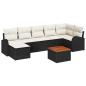 Preview: 8-teiliges Garten-Sofa-Set mit Kissen in Schwarz aus Poly-Rattan und Akazie, 2-Sitzer Garten-Sofa mit Stauraum und Kissen in Schwarz aus Poly-Rattan