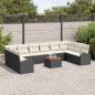 Preview: 11-teiliges Garten-Sofa-Set mit Kissen in Schwarz Poly Rattan Akazie, Zweisitzer-Garten-Sofa mit Stauraum und Kissen in Schwarz Poly Rattan