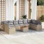 Preview: ARDEBO.de - 11-teiliges Garten Sofa Set mit Kissen Beige Poly Rattan Akazie, 2-Sitzer Garten Sofa mit Stauraum & Kissen Beige Poly Rattan