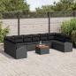 Preview: 11-teiliges Garten Sofaset mit Kissen schwarz Poly Rattan Akazie, 2-Sitzer Garten Sofa mit Stauraum & Kissen schwarz Poly Rattan