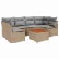 Preview: 7-teiliges Garten Sofa Set mit Kissen Beige Poly Rattan Akazie, 2-Sitzer Garten Sofa mit Stauraum & Kissen Beige Poly Rattan