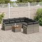 Preview: 9-teiliges Garten Sofa Set mit Kissen graues Poly Rattan Akazie, 2-Sitzer Garten Sofa mit Stauraum & Kissen graues Poly Rattan