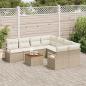 Preview: 9-teiliges Garten Sofa Set mit Kissen Beige Poly Rattan Akazie, 2-Sitzer Garten Sofa mit Stauraum & Kissen Beige Poly Rattan