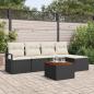 Preview: ARDEBO.de - 6-teiliges Garten-Sofa-Set mit Kissen Schwarz Poly Rattan Akazie, 2-Sitzer Garten-Sofa mit Stauraum & Kissen Schwarz Poly Rattan