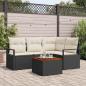 Preview: ARDEBO.de - 5-teiliges Garten Sofa Set mit Kissen Schwarz Poly Rattan Akazie, 2-Sitzer Garten Sofa mit Stauraum & Kissen Schwarz Poly Rattan
