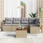 Preview: 6-teiliges Garten Sofa Set mit Kissen Beige Poly Rattan Akazie, 2-Sitzer Garten Sofa mit Stauraum & Kissen Beige Poly Rattan