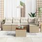 Preview: 6-teiliges Garten Sofa Set mit Kissen Beige Poly Rattan Akazie, 2-Sitzer Garten Sofa mit Stauraum & Kissen Beige Poly Rattan