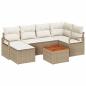 Preview: 7-teiliges Garten Sofaset mit Kissen Beige Poly Rattan Akazie, 2-Sitzer Garten Sofa mit Stauraum und Kissen Beige Poly Rattan
