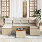 Preview: 7-teiliges Garten Sofaset mit Kissen Beige Poly Rattan Akazie, 2-Sitzer Garten Sofa mit Stauraum und Kissen Beige Poly Rattan