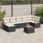 Preview: ARDEBO.de - 8-teiliges Garten Sofa Set mit Kissen - Schwarz Poly Rattan Akazie, 2-Sitzer Garten Sofa mit Stauraum & Kissen - Schwarz Poly Rattan