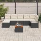 Preview: 8-teiliges Garten Sofa Set mit Kissen - Schwarz Poly Rattan Akazie, 2-Sitzer Garten Sofa mit Stauraum & Kissen - Schwarz Poly Rattan
