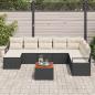 Preview: 9-teilige Garten Sofaset mit Kissen Schwarz Poly Rattan Akazie, 2-Sitzer Garten Sofa mit Stauraum & Kissen Schwarz Poly Rattan