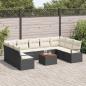 Preview: 10-teiliges Garten-Sofa-Set mit Kissen Schwarz Poly Rattan Akazie, 2-Sitzer Garten-Sofa mit Stauraum & Kissen Schwarz Poly Rattan
