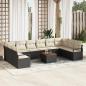 Preview: ARDEBO.de - 11-teiliges Garten Sofa Set mit Kissen Schwarz Poly Rattan Akazie, 2-Sitzer Garten Sofa mit Stauraum & Kissen Schwarz Poly Rattan