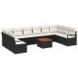 Preview: 11-teiliges Garten Sofa Set mit Kissen Schwarz Poly Rattan Akazie, 2-Sitzer Garten Sofa mit Stauraum & Kissen Schwarz Poly Rattan