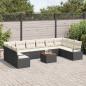 Preview: 11-teiliges Garten Sofa Set mit Kissen Schwarz Poly Rattan Akazie, 2-Sitzer Garten Sofa mit Stauraum & Kissen Schwarz Poly Rattan