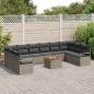 Preview: ARDEBO.de - 11-teiliges Garten Sofa Set mit Kissen Grau Poly Rattan Akazie, 2-Sitzer Garten Sofa mit Stauraum & Kissen Grau Poly Rattan