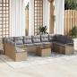 Preview: ARDEBO.de - 11-teiliges Garten Sofa Set mit Kissen Beige Poly Rattan Akazie, 2-Sitzer Garten Sofa mit Stauraum & Kissen Beige Poly Rattan