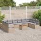Preview: 11-teiliges Garten Sofa Set mit Kissen Beige Poly Rattan Akazie, 2-Sitzer Garten Sofa mit Stauraum & Kissen Beige Poly Rattan