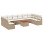Preview: 11-teiliges Garten Sofa Set mit Kissen Beige Poly Rattan Akazie, 2-Sitzer Garten Sofa mit Stauraum und Kissen Beige Poly Rattan