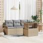 Preview: ARDEBO.de - 5-teiliges Garten-Sofa-Set mit Kissen Beige Poly-Rattan, 2-Sitzer Garten-Sofa mit Stauraum & Kissen Beige Poly-Rattan