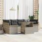 Preview: 7-teiliges Garten Sofa Set mit Kissen in Hellgrau Poly Rattan, 2-Sitzer Garten Sofa mit Stauraum & Kissen in Hellgrau Poly Rattan