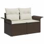 Preview: 5-teiliges Garten-Sofa-Set mit Kissen Braun Poly Rattan, 2-Sitzer Garten-Sofa mit Stauraum & Kissen Braun Poly Rattan