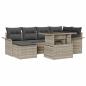 Preview: ARDEBO.de - 7-teiliges Garten Sofa Set mit Kissen hellgrau Poly Rattan, 2-Sitzer Garten Sofa mit Stauraum & Kissen hellgrau Poly Rattan