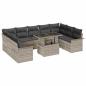 Preview: ARDEBO.de - 10-teiliges Garten Sofa Set mit Kissen Hellgraues Poly Rattan, 2-Sitzer Garten Sofa mit Stauraum & Kissen Hellgraues Poly Rattan