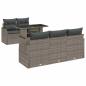 Preview: 6-teiliges Garten Sofa Set mit Kissen Grau Poly Rattan, 2-Sitzer Garten Sofa mit Stauraum & Kissen Grau Poly Rattan
