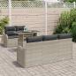 Preview: 6-teiliges Garten Sofa Set mit Kissen Hellgrau Poly Rattan, 2-Sitzer Garten Sofa mit Stauraum & Kissen Hellgrau Poly Rattan
