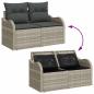 Preview: 6-teiliges Garten Sofa Set mit Kissen Hellgrau Poly Rattan, 2-Sitzer Garten Sofa mit Stauraum & Kissen Hellgrau Poly Rattan