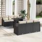Preview: ARDEBO.de - 7-teiliges Garten Sofa Set mit Kissen Schwarz Poly Rattan, 2-Sitzer Garten Sofa mit Stauraum & Kissen Schwarz Poly Rattan