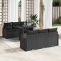 Preview: ARDEBO.de - 7-teiliges Garten Sofa Set mit Kissen Schwarz Poly Rattan, 2-Sitzer Garten Sofa mit Stauraum & Kissen Schwarz Poly Rattan
