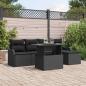 Preview: ARDEBO.de - 6-teiliges Garten-Sofa-Set mit Kissen Schwarz Poly-Rattan, 2-Sitzer Garten-Sofa mit Stauraum & Kissen Schwarz Poly-Rattan