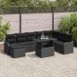 Preview: ARDEBO.de - 9-teiliges Garten Sofaset mit Kissen Schwarz Poly Rattan, 2-Sitzer Garten Sofa mit Stauraum & Kissen Schwarz Poly Rattan