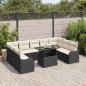 Preview: ARDEBO.de - 10-teiliges Garten-Sofa-Set mit Kissen Schwarz Poly-Rattan, 2-Sitzer Garten-Sofa mit Stauraum und Kissen Schwarz Poly-Rattan