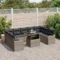 Preview: 10-teiliges Gartensofa Set mit Kissen grau Poly Rattan, 2-Sitzer Gartensofa mit Stauraum & Kissen grau Poly Rattan