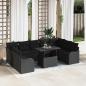 Preview: ARDEBO.de - 10-teiliges Garten-Sofa-Set mit Kissen schwarz Poly-Rattan, 2-Sitzer Garten-Sofa mit Stauraum & Kissen schwarz Poly-Rattan