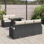 Preview: 6-teiliges Garten Sofa Set mit Kissen Schwarz Poly Rattan, 2-Sitzer Garten Sofa mit Stauraum & Kissen Schwarz Poly Rattan