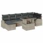 Preview: 8-teiliges Garten Sofa Set mit Kissen Hellgrau Poly-Rattan, 2-Sitzer Garten Sofa mit Stauraum & Kissen Hellgrau Poly-Rattan