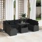 Preview: ARDEBO.de - 10-teiliges Garten Sofa Set mit Kissen Schwarz Poly Rattan, 2-Sitzer Garten Sofa mit Stauraum & Kissen Schwarz Poly Rattan